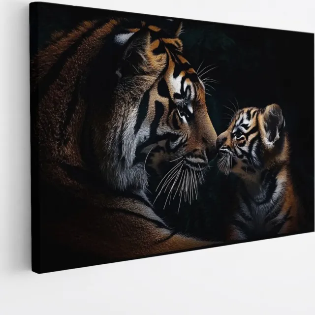 Saammp Canvas Schilderij - Tijger welp met familie - Natuur - Dieren - 30x20 - Foto op canvas - Wanddecoratie - muurdecoratie Woonkamer - Slaapkamer decoratie - Canvas Print Multicolor