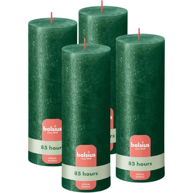 Bolsius Rustieke kaars Shimmer - 4 Stuks - Metallic Groen - 19cm - 85 branduren