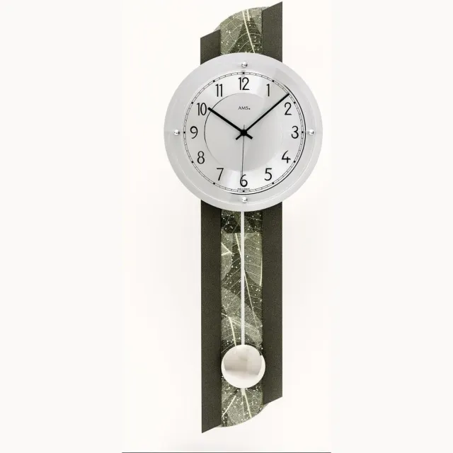 AMS wandklok radiogestuurd / klok met slinger / 5324 Zilver