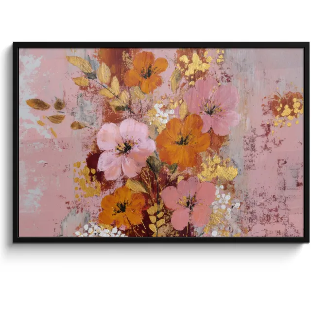 FrameYourWall Poster in lijst - Fotolijst 120x80 cm - Posters - Schilderij - Bloemen - Rustiek - Roze - Posterlijst zwart - Decoratie - Wanddecoratie woonkamer - Muurdecoratie slaapkamer