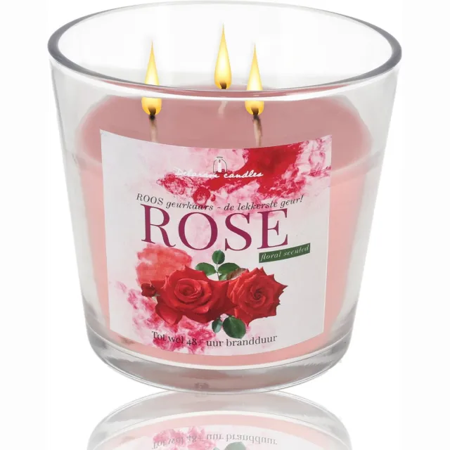 Delaram Geurkaars Rozen - Geurkaarsen in Glas - Grote Luxe Buitenkaars - 48 Uur - Romantisch Kaarsen Cadeau met Drie Lonten rose