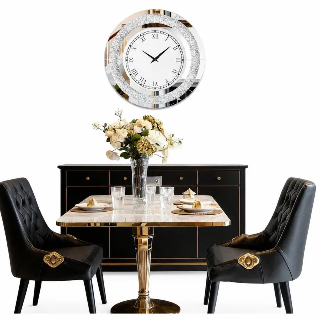 Allero Klok - Wandklok - Spiegel Klok - Ronde Wandspiegel - Zilver - 60 cm - Elegante Spiegelklok - Zonder Verlichting - Woonkamer