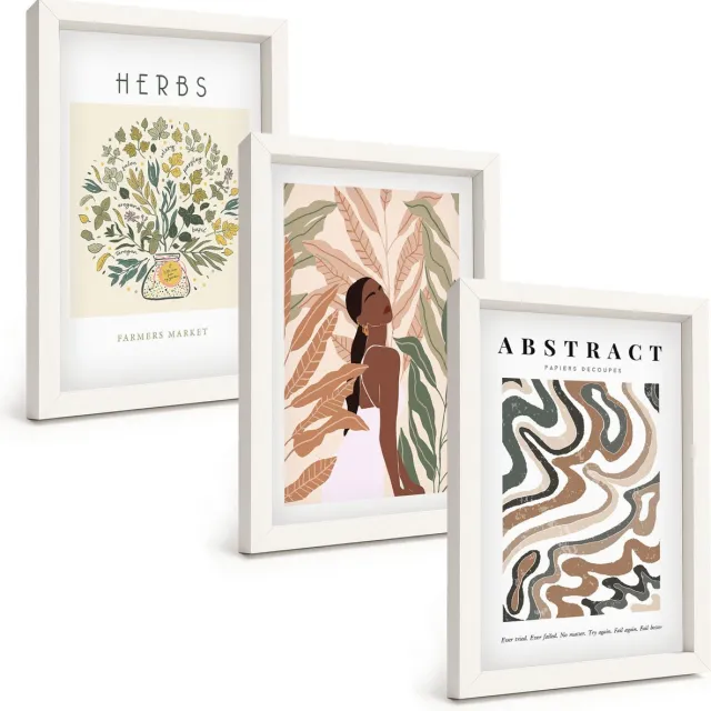 TULUP 3-Delige Schilderij Set - Boho-esthetiek, pastelkleurige minimalistische posters - 20x30 - Schilderijen Set - Wanddecoratie - Woonkamer - Woonkamer Decoratie Witte lijst