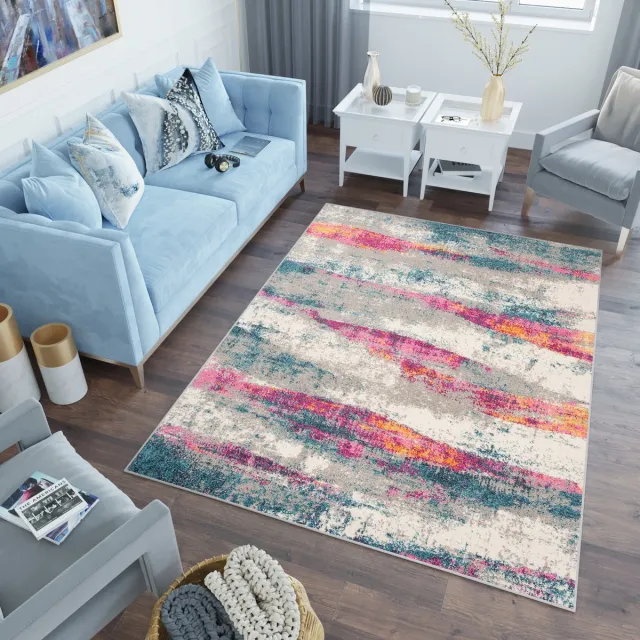Tapiso Lazur Vloerkleed Grijs Roze Modern Woonkamer Tapijt Maat- 140x190 Grijs Roze Blauw