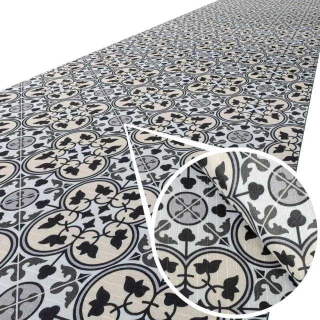 ANRO Keukenloper Liberty Portugese Tegels Zwart-Wit 220x52cm – Antislip Gangloper Tapijtloper 3 mm