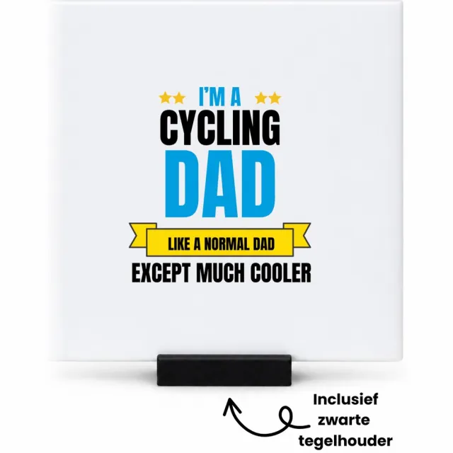 Hacebo I'm a cycling dad tegeltje met tegelhouder - Vader - papa - tegeltjes met tekst - vaderdag cadeautjes - verjaardagscadeau - gift - kado - spreuktegels - 10.8x10.8 CM Wit