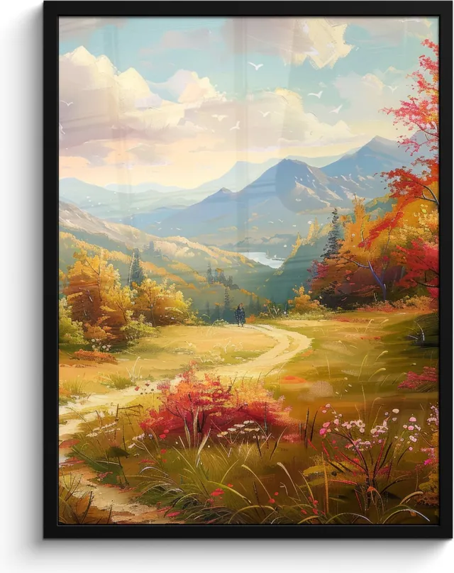 FrameYourWall Poster in lijst - Fotolijst 60x80 cm - Posters - Landschap - Illustratie - Natuur - Posterlijst zwart - Decoratie - Wanddecoratie woonkamer - Muurdecoratie slaapkamer Natuur landschap