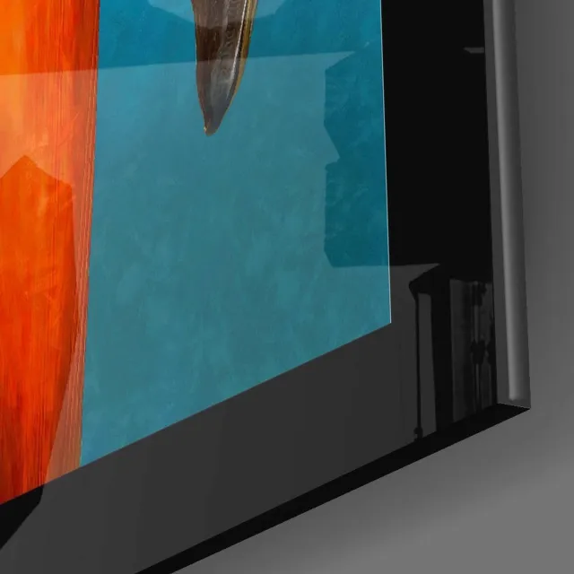Insigne Art Glasschilderij – Verstrengelde Halzen van Twee Flamingo's in Turquoise – Decoratieve Kunst aan de Muur Meerkleurig