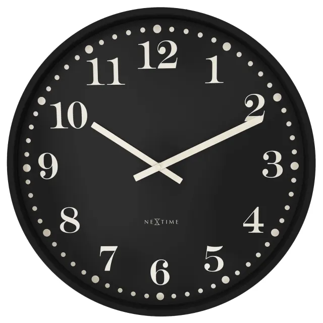 NeXtime Wandklok 50cm-Stil-Zwart/Wit-Kunststof-NeXtime 'Dickens Large'