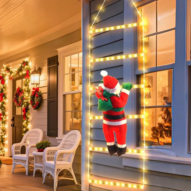 ZVD Solar-kerstverlichting – Decoratieve lichtsnoer in ladderstijl – Inclusief Kerstman – Waterdicht – Geschikt voor decoratie van binnenplaats en muur – Warmwit licht – 1,5 meter