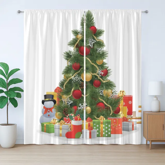 ABAKUHAUS Rustiek kerstgordijn, kerstboomstijl, slaapkamergordijn met plooien, lussen en haken, 280 x 175 cm, groen, geel, rood