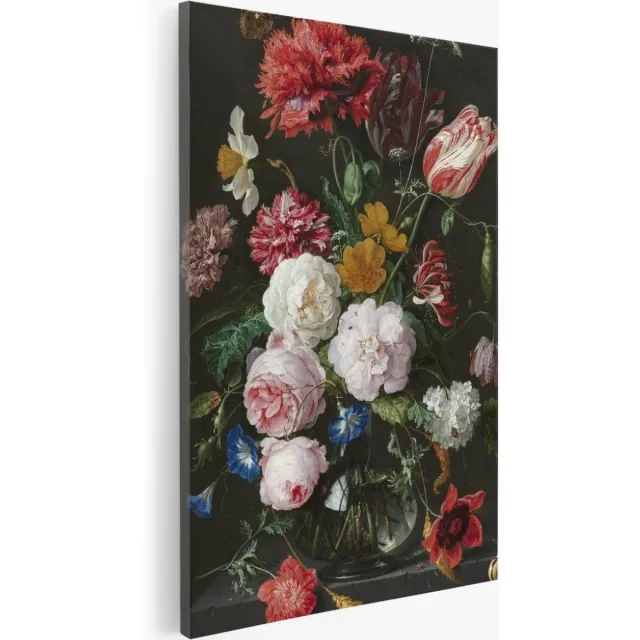 Saammp Canvas Schilderij - Jan Davidsz - Stilleven met bloemen in een glazen vaas - Abstract - Kunst - 60x90 - Foto op canvas - Wanddecoratie - Muurdecoratie Woonkamer - Slaapkamer decoratie - Canvas Print Multicolor