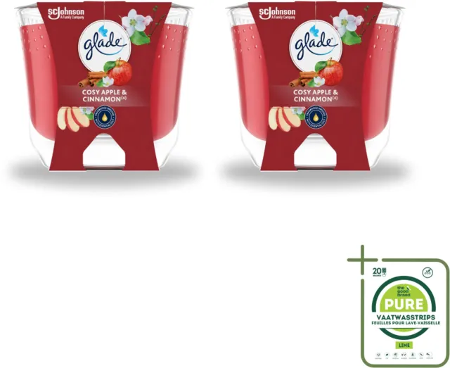 Glade 2 x Glade - Geurkaars Appel Kaneel - 100% Raapzaadwas - 204 g - Grootverpakking - Vaatwasstrips - Geurkaars - Warme Geur - Gezelligheid - Vegan - Natuurlijke Geur rood