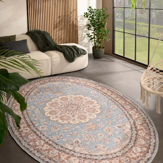 Heritaged Vintage buitenkleed ovaal - Valenca Nova lichtblauw/beige 120x160