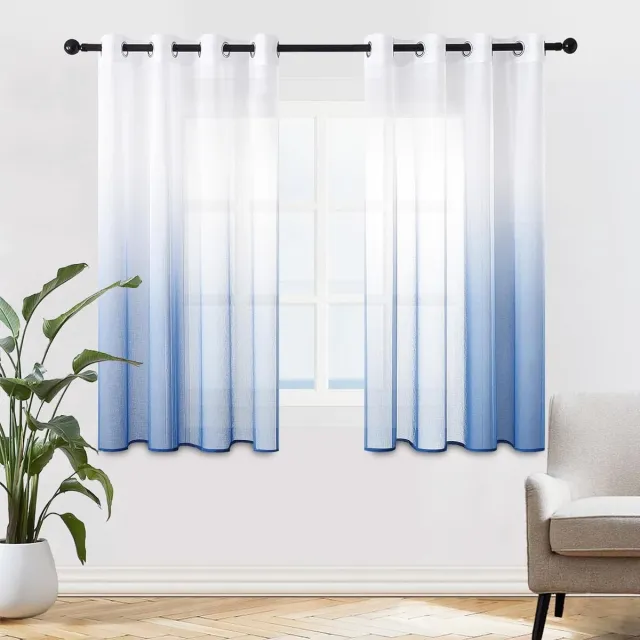 Ibenzoa Zachte, Transparante Voile Gordijnen met Zachte Kleurverloop en Linnen Textuur – 145 x 140 cm blauw wit