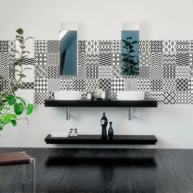 Ambiance Sticker Zelfklevende muurtegelstickers voor keuken en badkamer - 30 BELFAST Scandinavische cementtegelstickers - 30 stickers 20x20cm Multi color