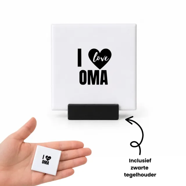 Hacebo Ik hou van oma tegeltje met tegelhouder - Oma - Familie - tegeltjes met tekst - Cadeau - spreuktegels - 4.8x4.8 CM Wit
