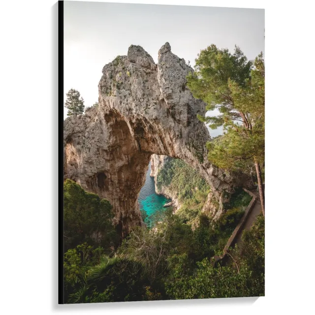 KuijsFotoprint Canvas - Rots boven Rivier - 80x120cm Foto op Canvas Schilderij (Wanddecoratie op Canvas) Blauw