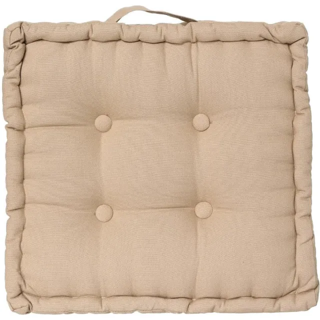 Atmosphera Deluxe Vloerkussen 40x40x8cm met handvat en 4 knopen - Linnenbeige