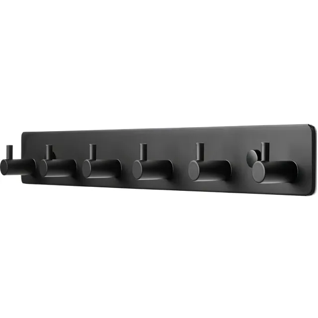 TOJ 6 Haaks Wandkapstok – 39cm - Muur / Wand Kapstok - Handdoekrek - Industrieel - RVS - Mat Zwart