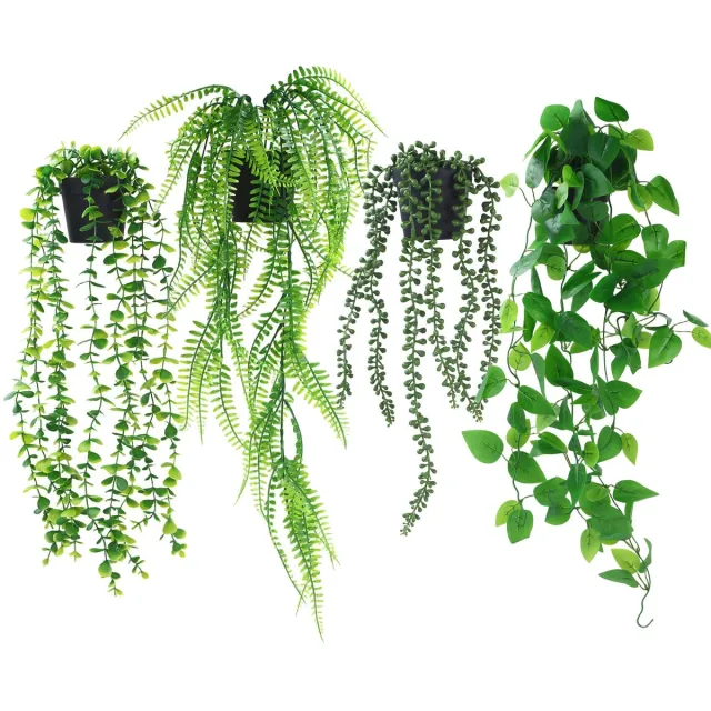 Unyqoos Set van vier levensechte hangplanten met pot voor binnen en buiten groen