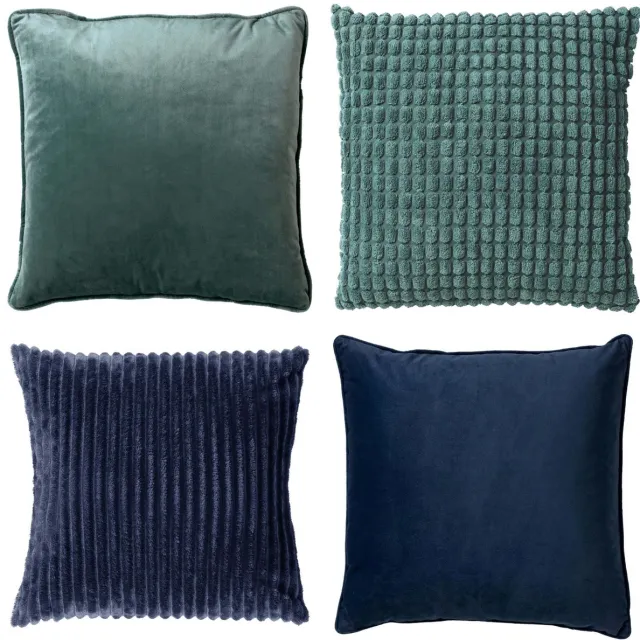 Dutch Decor KUSSENSET - 4-delig Mixed Textures - 45x45 cm - inclusief binnenkussens - groen, blauw - Met Ritssluiting – Decoratie set sierussens - Comfortabele kussentjes voor op de Bank