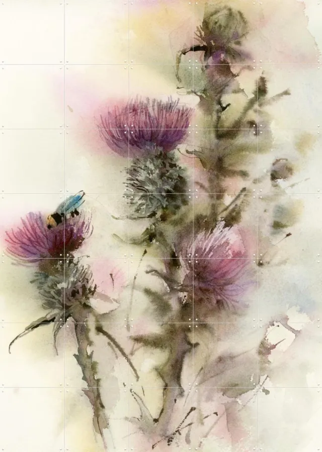 IXXI Thistles, Canot Stop Painting - 100 x 140 cm - Grote wanddecoratie en posters - Naturalisme, Aquarel, Impressionisme, Slaapkamer, Woonkamer Warme kleuren / Paars