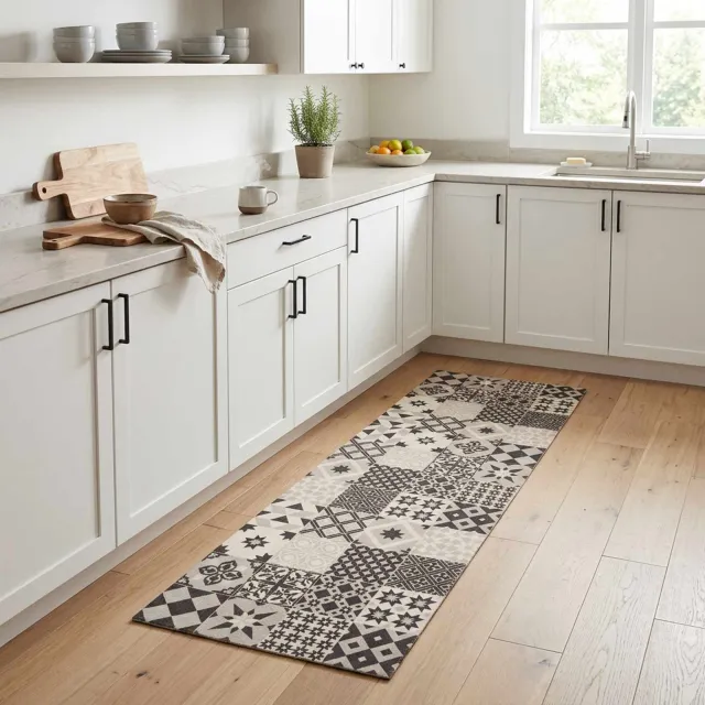 vidaXL Keuken Vloerkleed grijze mozaïek 180 x 60 cm 100% Polyamide Grijs