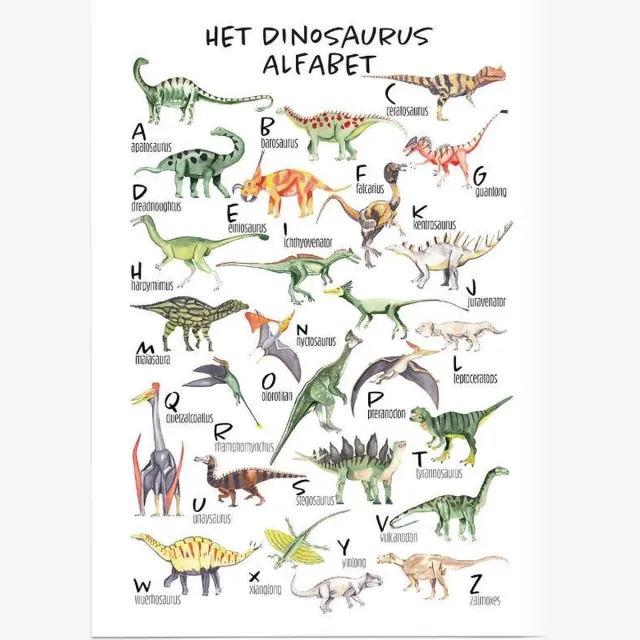 eduposters Educatieve poster (Posterpapier) - Taal het dinosaurus alfabet - 29.7 x 42 cm (A3) Beige