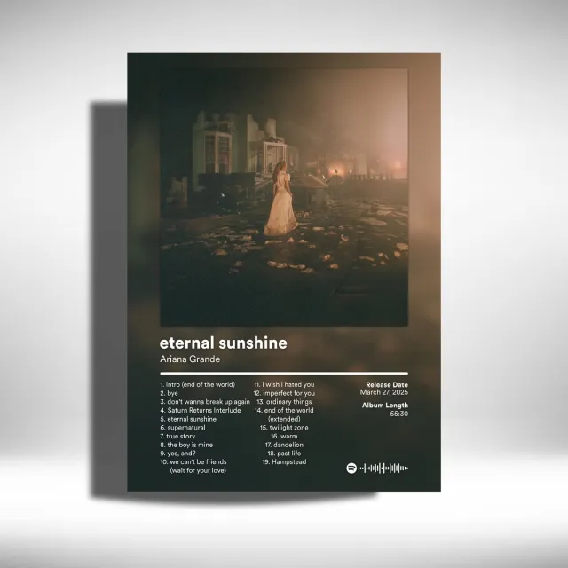 Luxe poster Ariana Grande - Eternal Sunshine - Metalen Poster 30x40cm - album - accapelle bruin