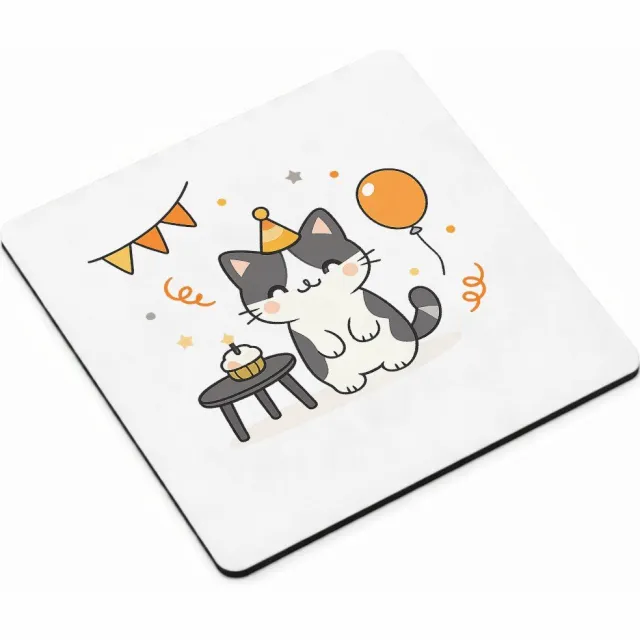 Mr Cadeautjes MDF magnetische fotolijst vierkant 9,5 - design Een minimalistische verjaardagsillustratie met een hond die | cadeau Wit