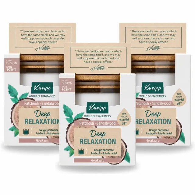 Kneipp 3 x Kneipp - Geurkaars - Deep Relaxation - Sandelhout & Patchouli - 20 branduren - Voordeelverpakking - 3 stuks Wit
