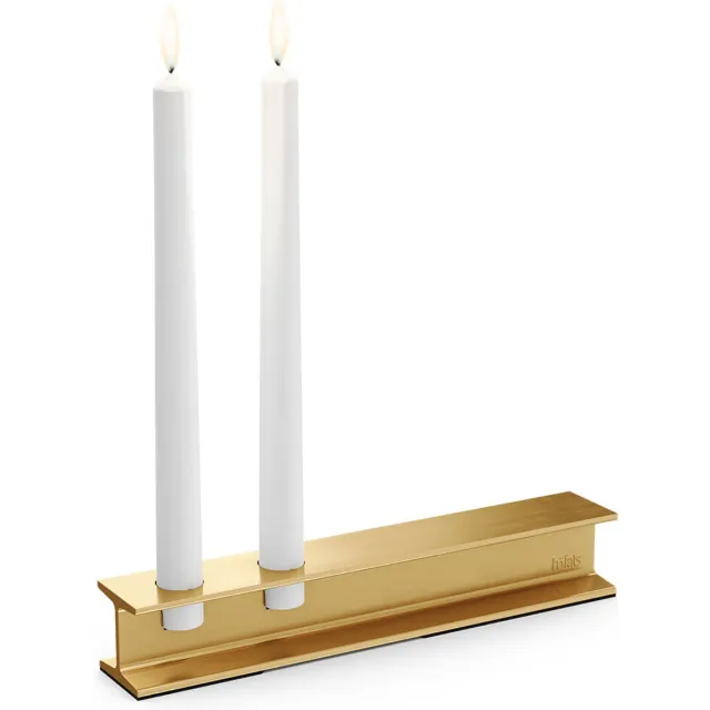 Höfats HENRY METAL Kandelaar II goud Design kandelaar voor staafkaarsen, moderne kandelaar in industriële staalbalkstijl