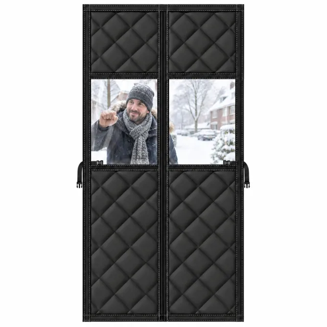 Lifhelpe Magnetisch Thermogordijn Deur 90 × 210 cm – Geïsoleerd Tochtgordijn met 160g Katoenvulling – Zelfklevend met Kijkvenster – Zwart