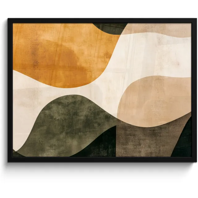 FrameYourWall Poster in lijst - Fotolijst 70x50 cm - Posters - Vormen - Okergeel - Abstract - Posterlijst zwart - Decoratie - Wanddecoratie woonkamer - Muurdecoratie slaapkamer Golven - Abstract