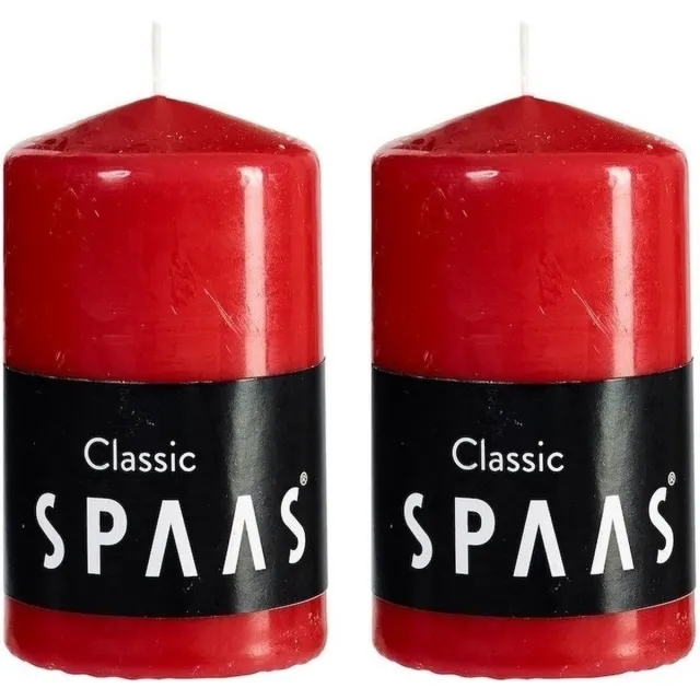 Spaas Cilinderkaars/stompkaars - rood - 2x - 6 x 10 cm - 25 branduren - horeca kaarsen