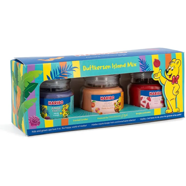 Haribo geurkaarsen - set van 3 - island mix paars