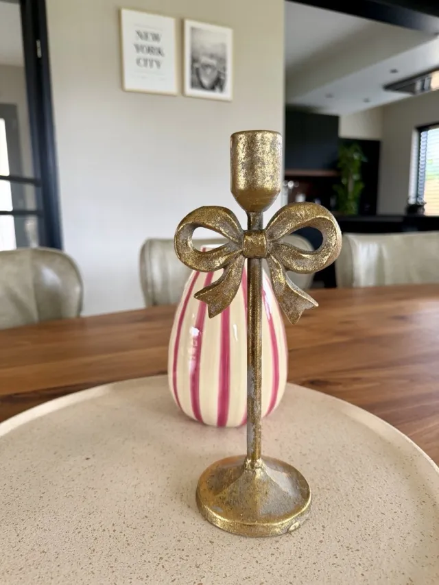 Life Deco Candle Stick Bow Metal Gold 10.5x8.5x25.5cm Goud