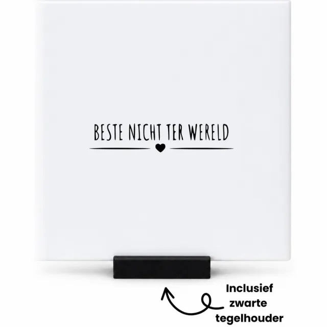 Hacebo Beste nicht ter wereld tegeltje met tegelhouder - Nicht - cadeau nicht - tegeltjes met tekst - Leuk cadeau voor je nicht om te geven - verjaardag nicht - spreuktegels - 10.8x10.8 CM Wit