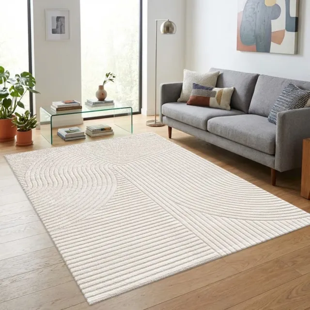TapisTrend Designer tapijt Crème 120x170 cm Modern vloerkleed met grote, in elkaar verweven bogen en reliëflijnen voor de woonkamer Beige