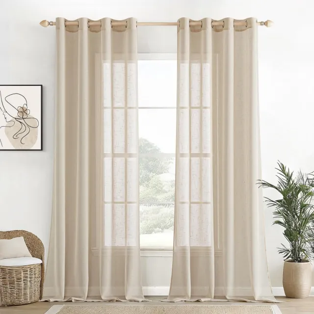 Ibenzoa Transparante Linnen Gordijnen Set met Oogjes voor Woon- en Slaapkamer 140x280 cm Beige