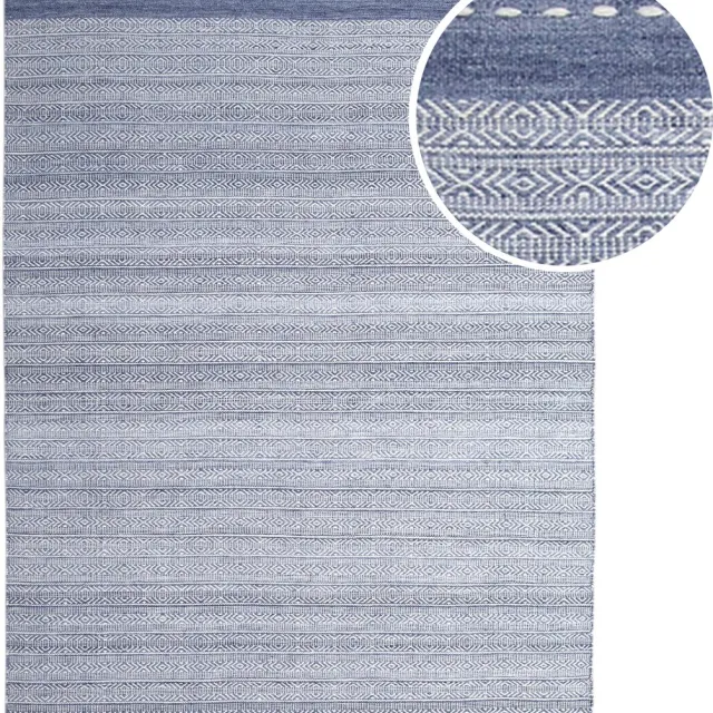 Axi Rhodos Buitenkleed – Rechthoekig – 160 x 230 cm – Blauw – Geometrisch patroon - Buitenkleed – Buitentapijt – Weer- en UV-bestendig – Plat geweven – Tuintapijt – Voor binnen en buiten - Handgeweven