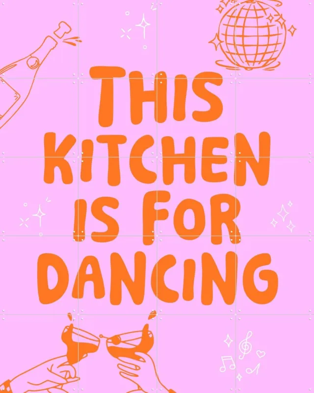 IXXI This kitchen is for dancing - pink/orange, Ohkimiko & Various - 80 x 100 cm - Grote wanddecoratie en posters - Grafisch Ontwerp, Illustraties Oranje / Roze