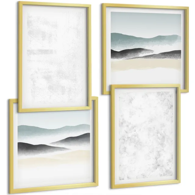 TULUP 4-Delige Schilderij Set - Witte vlekken op canvas en abstracte, minimalistische achtergronden - 40 x 40 cm en 40 x 60 cm - Decoratieve Schilderijen - Wanddecoratie - Hal Gouden lijst