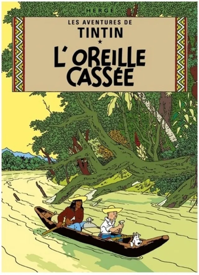 Hergé - Moulinsart - Kuifje Kuifje Poster van album 'Het gebroken oor' Franstalig, 50x70 cm, Officiële Kuifje Poster Multi