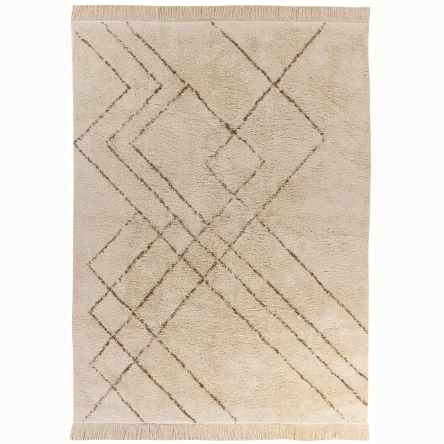 Padiro design laagpolig vloerkleed 120 x 170 cm - crème / offwhite - modern geometrisch patroon - voor vloerverwarming - van katoen beige