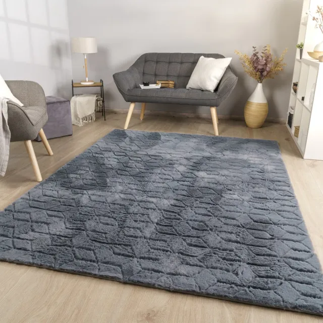 TT Home Woonkamertapijt eetkamer langpolig geometrisch design Scandi Moder 3D Uni 80 x 150 cm Rechthoek 80 x 150 cm Rechthoek antraciet