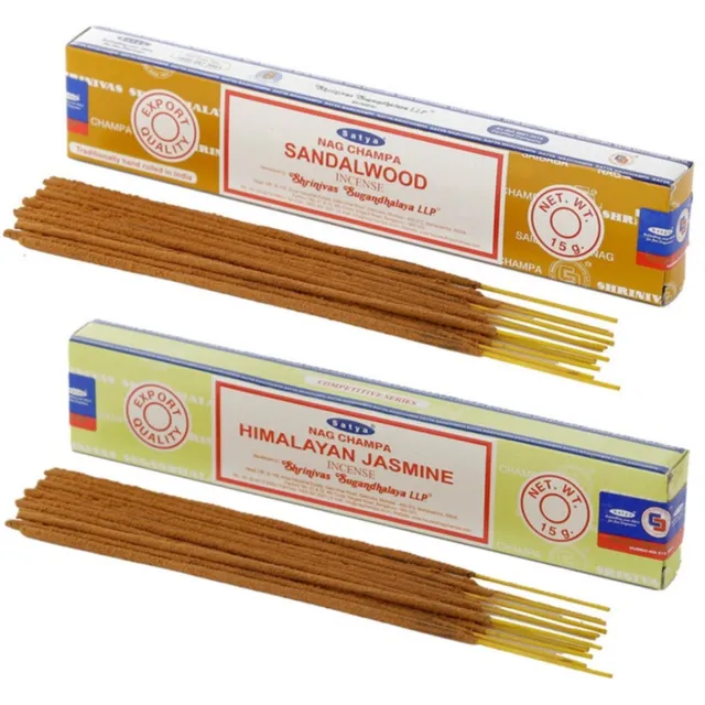 Satya Wierook cadeaus set - 2x geurstokjes - Sandelhout en Jasmijn geur - Meditatie Lichtgeel