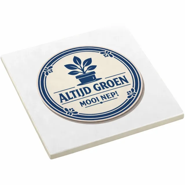 Mr Cadeautjes Decoratie tegel Een minimalistische retro-embleemopmaak met een ronde rand- 10,8 x 10,8 cm, keramiek - keuken, badkamer, woonkamer | cadeau Wit