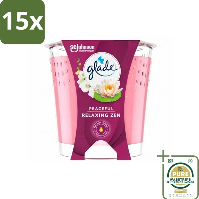 Glade 15 x Glade - Geurkaars Relaxing Zen - 100% Raapzaadwas - 112 g - Wasstrips - Geurkaars - Kaars - Geur - Rust - Calme lichtblauw